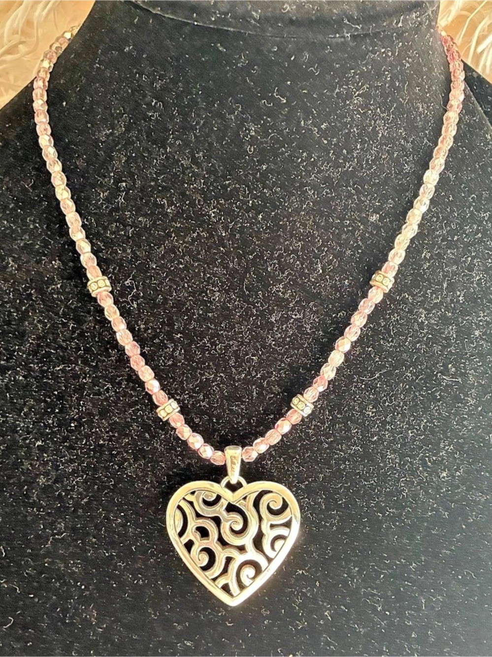 Brighton Sweetheart Faceted Beaded Pink Heart Pendant Necklace Silver